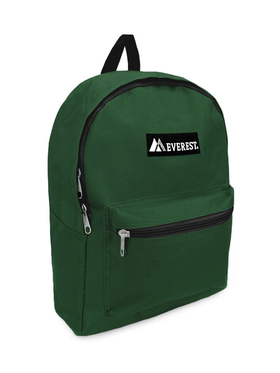 15" Basic Backpack, DARK GREEN All Ages, Unisex 1045K-DGRN, Carrier and Shoulder Book Bag for School, Work, Sports, and Travel
