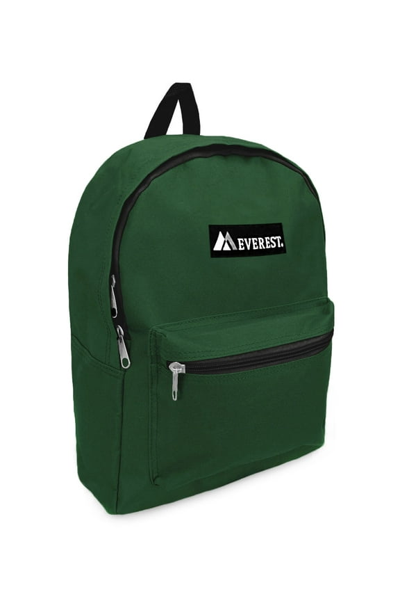 15" Basic Backpack, DARK GREEN All Ages, Unisex 1045K-DGRN, Carrier and Shoulder Book Bag for School, Work, Sports, and Travel