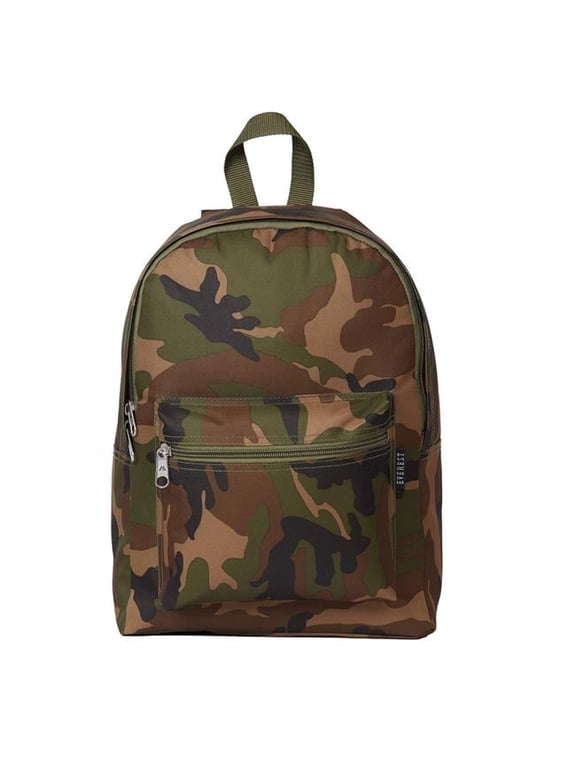 15" Woodland Camo Basic Backpack, Camo All Ages, Unisex C1045K-CAMO, Carrier and Shoulder Book Bag for School, Work, Sports, and Travel