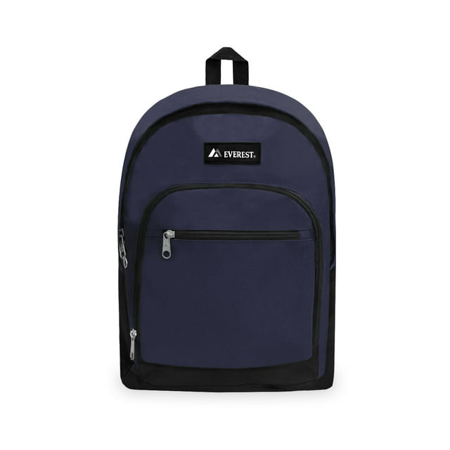 Everest 16.5" Casual Backpack w/ Side Mesh Pocket, Navy All Ages, Unisex 6045-NY/BK, Carrier and Shoulder Book Bag for School, Work, Sports, and Travel