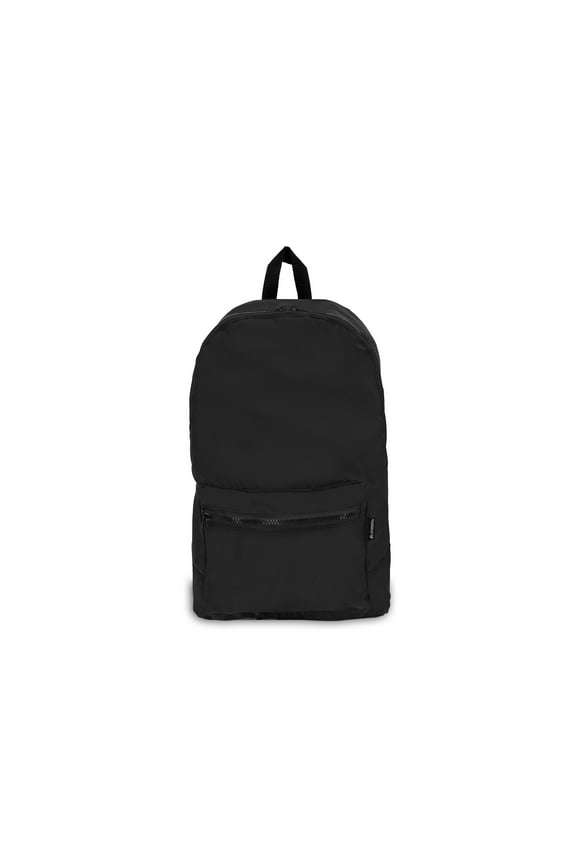 17.5" Foldable Nylon Backpack, Black All Ages, Unisex 1045FB-BK, Carrier and Shoulder Book Bag for School, Work, Sports, and Travel