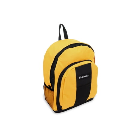 Everest 17" Backpack w/ Front & Side Pockets, Yellow/Black All Ages, Unisex BP2072-YE/BK, Carrier and Shoulder Book Bag for School, Work, Sports, and Travel