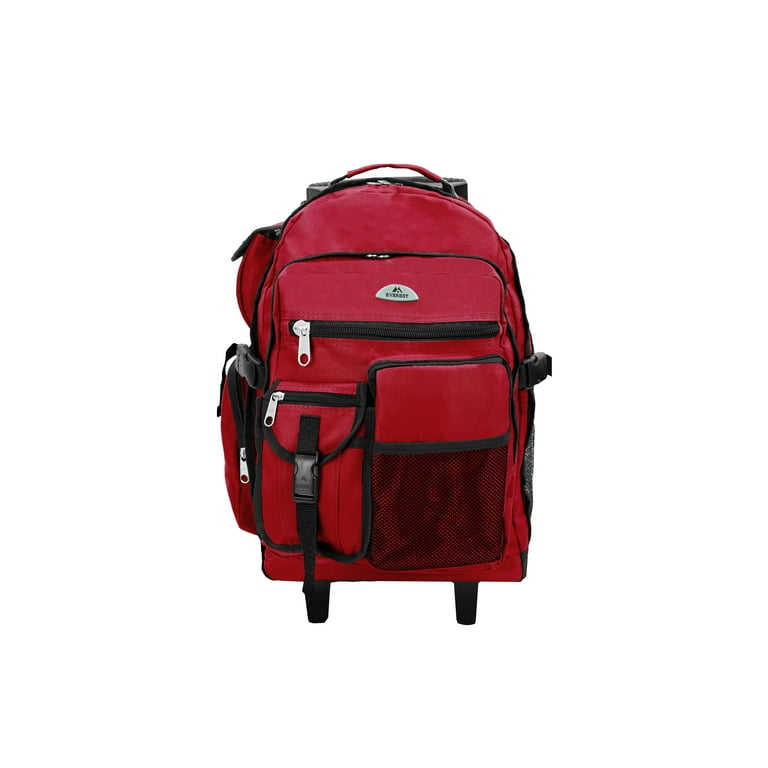 Everest 21 Deluxe Wheeled Backpack Burgundy All Ages Unisex 5045WH BURG Carrier and Shoulder Book Bag for School Work Sports and Travel