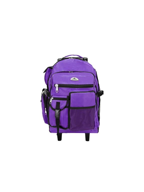 21" Deluxe Wheeled Backpack, Dark Purple All Ages, Unisex 5045WH-DPL, Carrier and Shoulder Book Bag for School, Work, Sports, and Travel