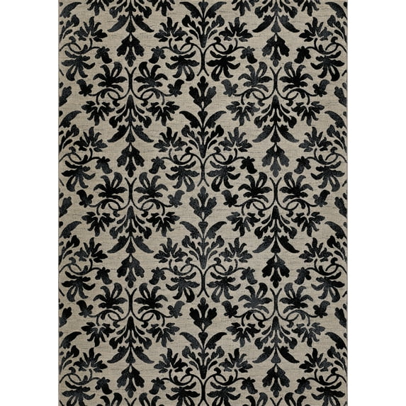 Everest 7'10"W x 11'2"L Power-Loomed Retro Damask Area Rug in Gray/Black