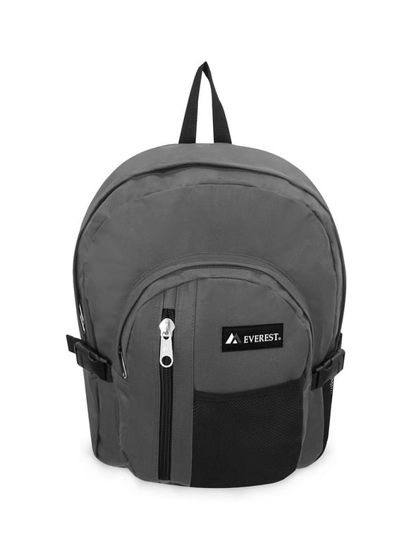 Everest Backpack with Front Mesh Pocket, Dark Gray Black