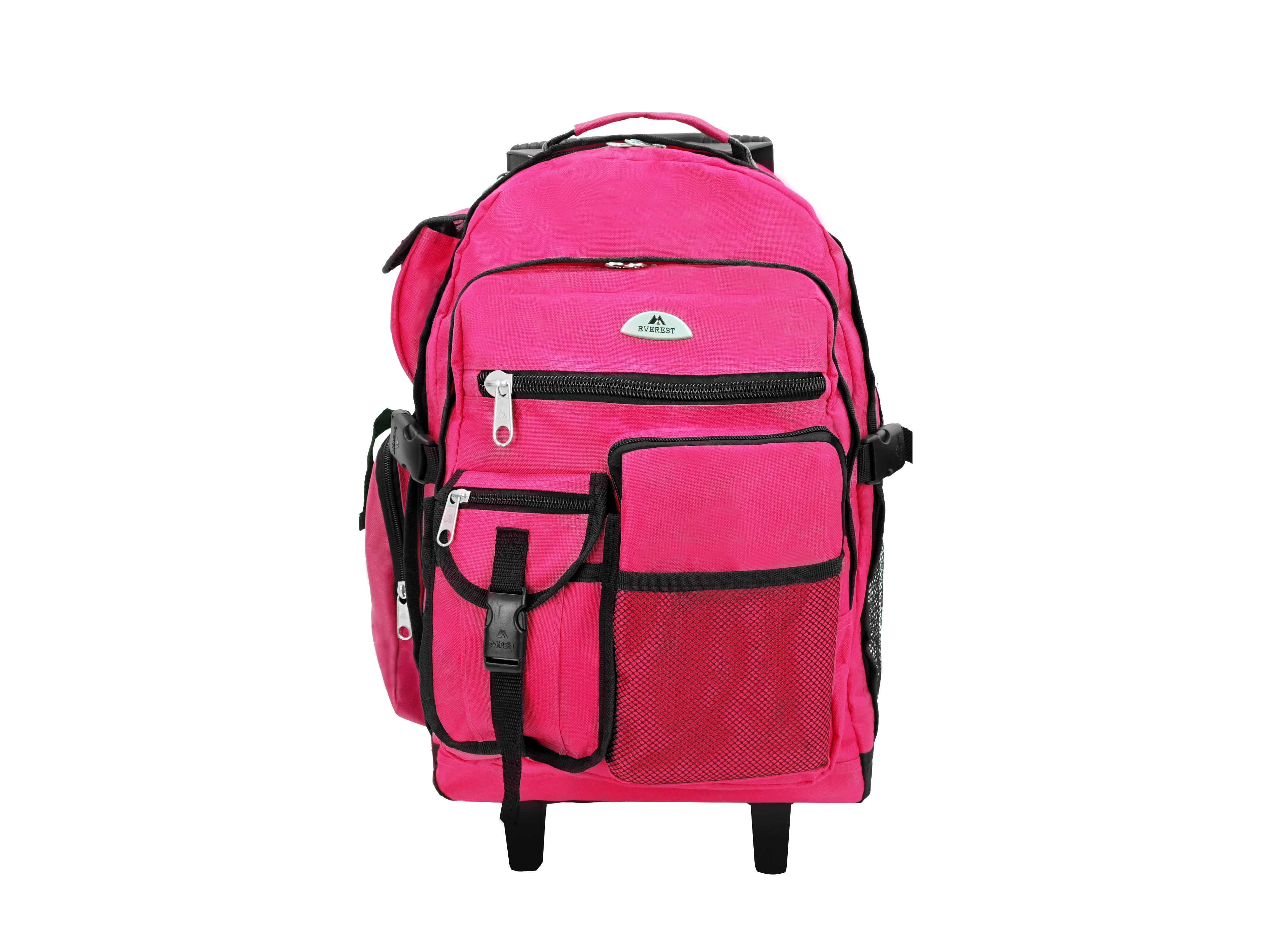 Pink backpack with wheels discount