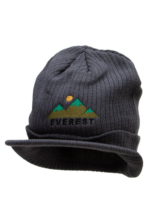 Everest Mountain Big Knit Ribbed Beanie with Visor - Charcoal XL-3XL