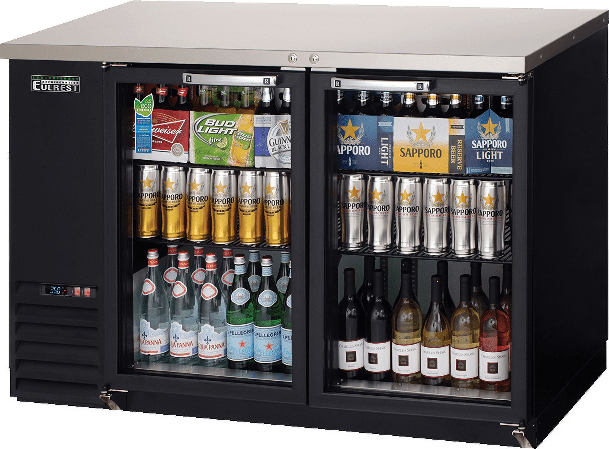 Everest Refrigeration EBB48G Back Bar Cooler Cabinet 2 Glass Doors, 115v, NSF - 14 cu. ft.