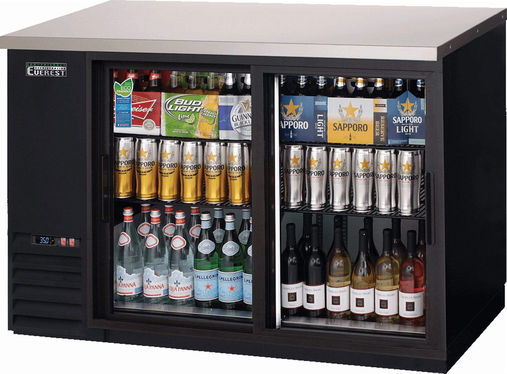 Everest Refrigeration EBB48G-SD Back Bar Cooler Cabinet 2 Glass Sliding Doors, 115v, NSF - 13 cu. ft.