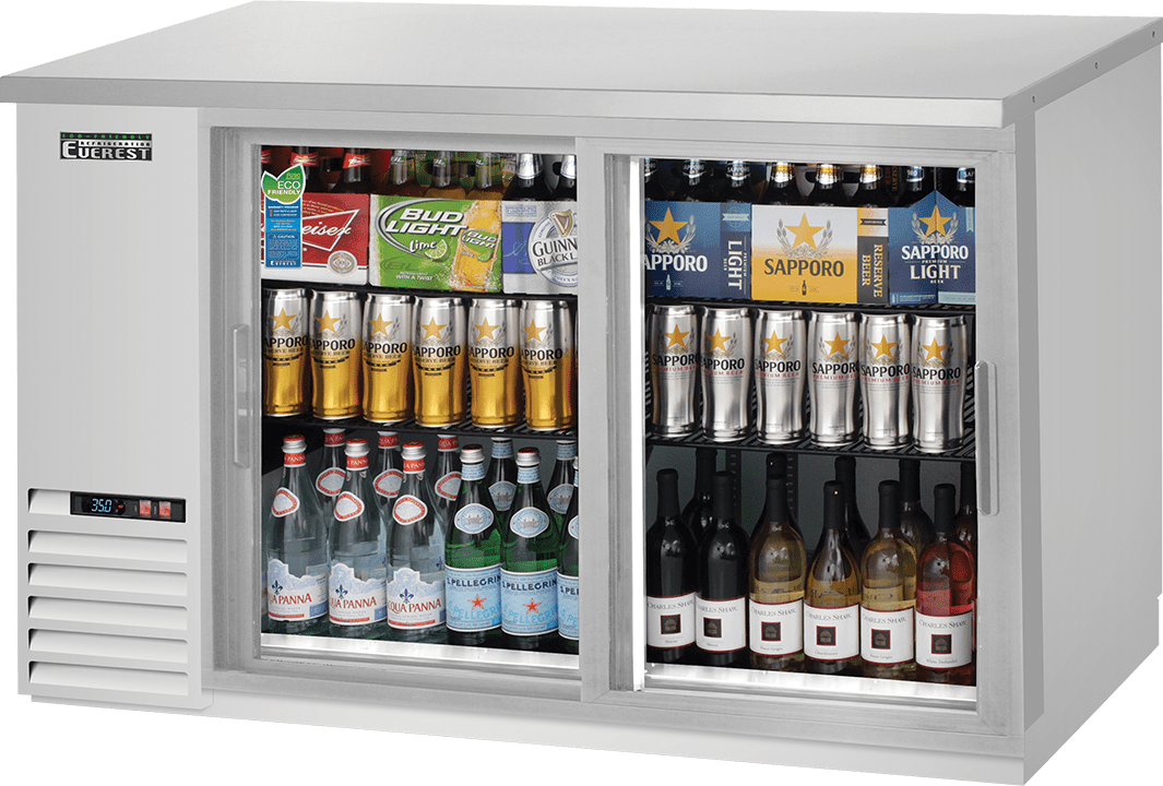 Everest Refrigeration EBB59G-SD-SS Back Bar Cooler Cabinet 2 Glass Sliding Doors, 115v, NSF - 17 cu. ft.