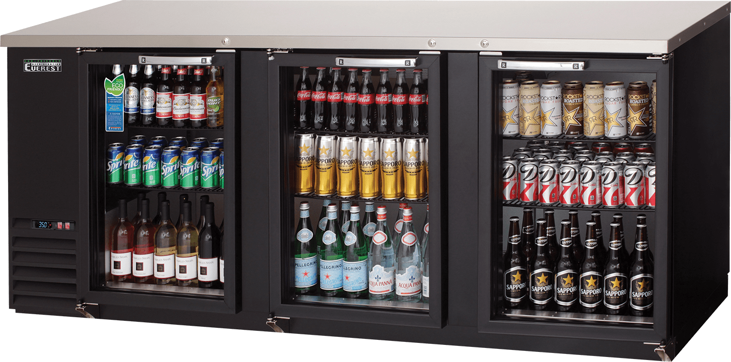 Everest Refrigeration EBB90G Back Bar Cooler Cabinet 3 Glass Doors, 115v, NSF - 32 cu. ft.