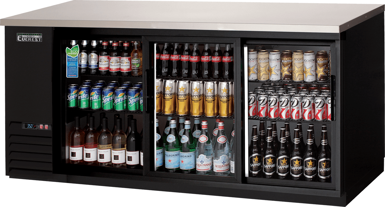 Everest Refrigeration EBB90G-SD Back Bar Cooler Cabinet 3 Glass Sliding Doors, 115v, NSF - 28 cu. ft.