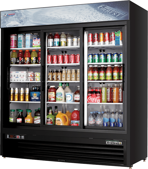 Everest Refrigeration EMGR69B Reach-in Merchandising Refrigerator 3 Glass Doors, 115v, NSF - 69 cu. ft.