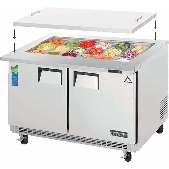 Everest Refrigeration EOTP2 47.5" Two-Door Back Mount Open Top Prep Table, 13-Cubic Feet, NSF