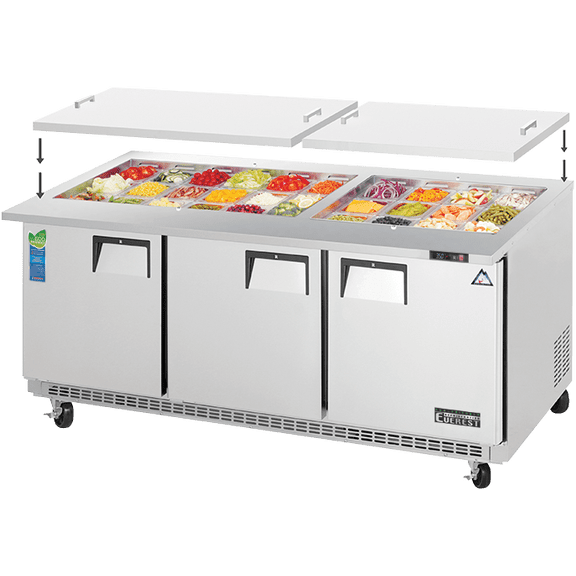 Everest Refrigeration EOTP3 Open Top Prep Table 30 Pans, 115v, NSF - 12 cu. ft.