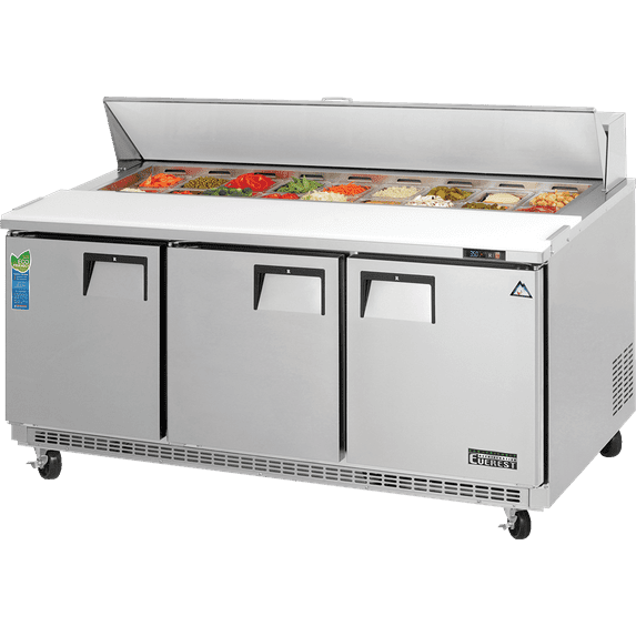 Everest Refrigeration EPBNR3 Swing Top Prep Table 3 Doors, 115v, NSF - 19 cu. ft.