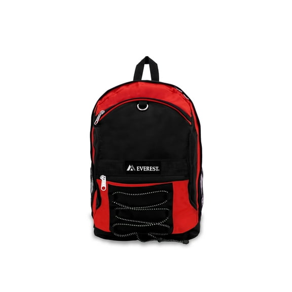 Everest Unisex Two-Tone Backpack with Mesh Pockets, Red Black