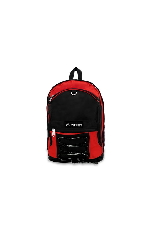 Unisex Two-Tone Backpack with Mesh Pockets, Red Black