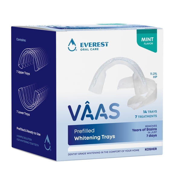 Everest VAAS Prefilled Teeth Whitening Trays, 14 Trays for 7 Treatments, Mint Flavor, Kosher