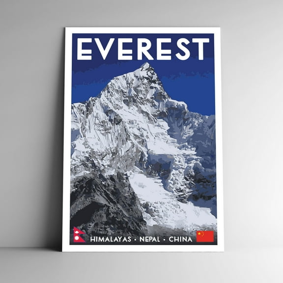 Everest Vintage Travel Poster / Postcard WPA Style Retro Nepal China Himalayas