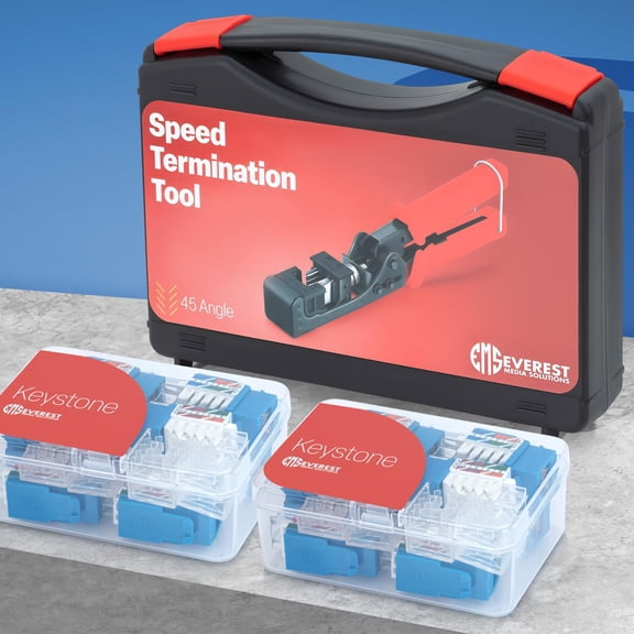 Everest easyJACK - 45 ° Angled Speed Termination Tool Set - with 20-Pack of RJ45 Cat6 Jacks in Blue