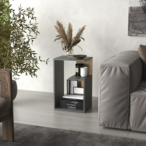 Everet 25" High 3-Tier Shelf Side Table Matt Gray - Natural Oak