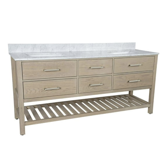 Everett 72 Inch Oak Console Vanity with Rectangular Undermount Sinks - Light Oak