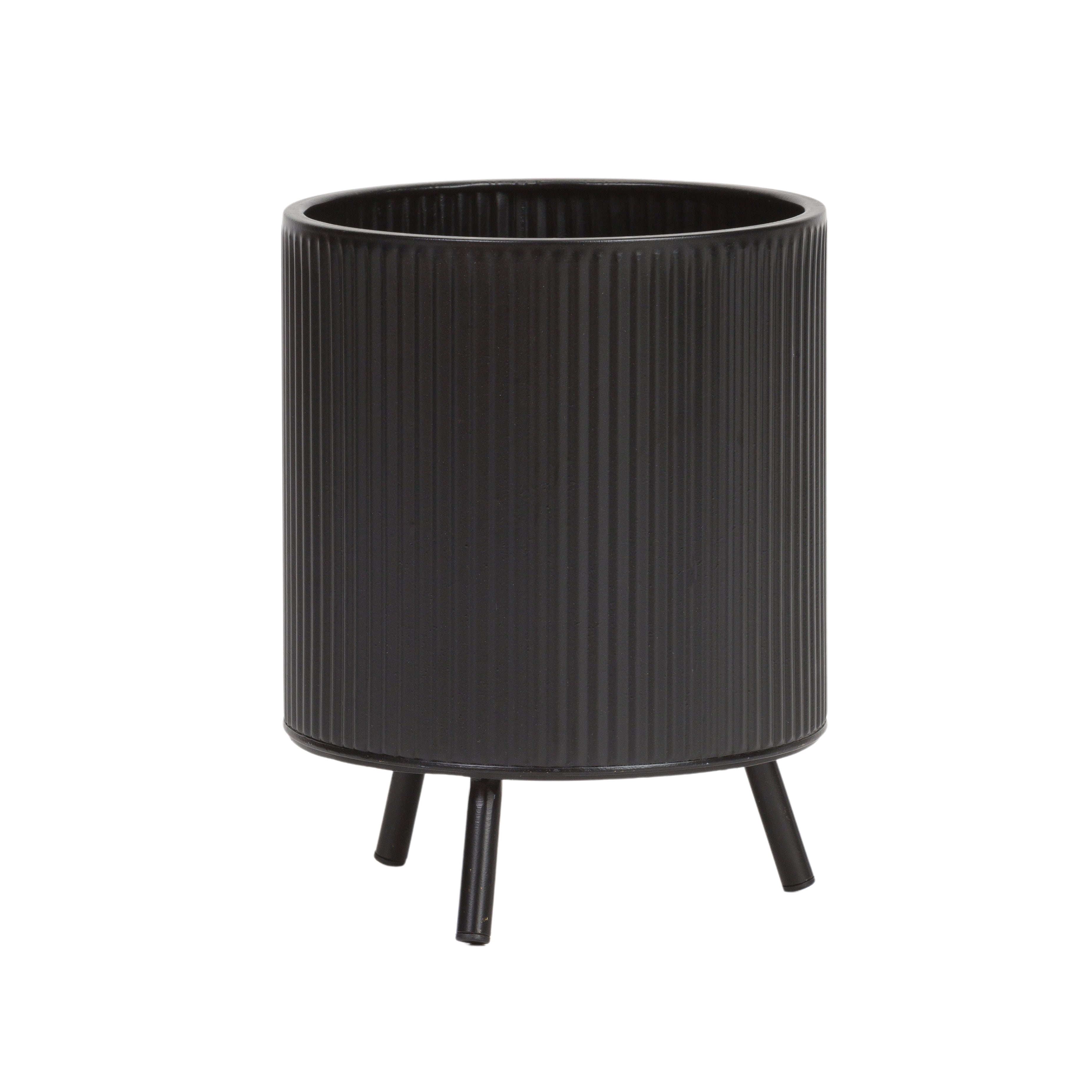 Everett Black Mid-Century Modern Indoor Metal Pot Planter with 3-Leg Metal Base - 10.5" H x 8" W