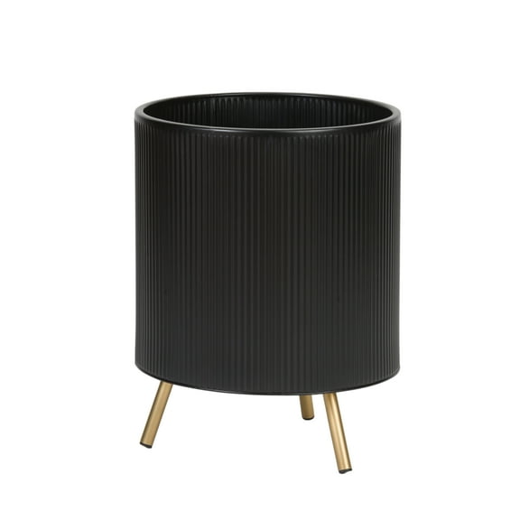 Everett Black Mid-Century Modern Indoor Metal Pot Planter with 3-Leg Metal Base - 16" H x 12.25" W