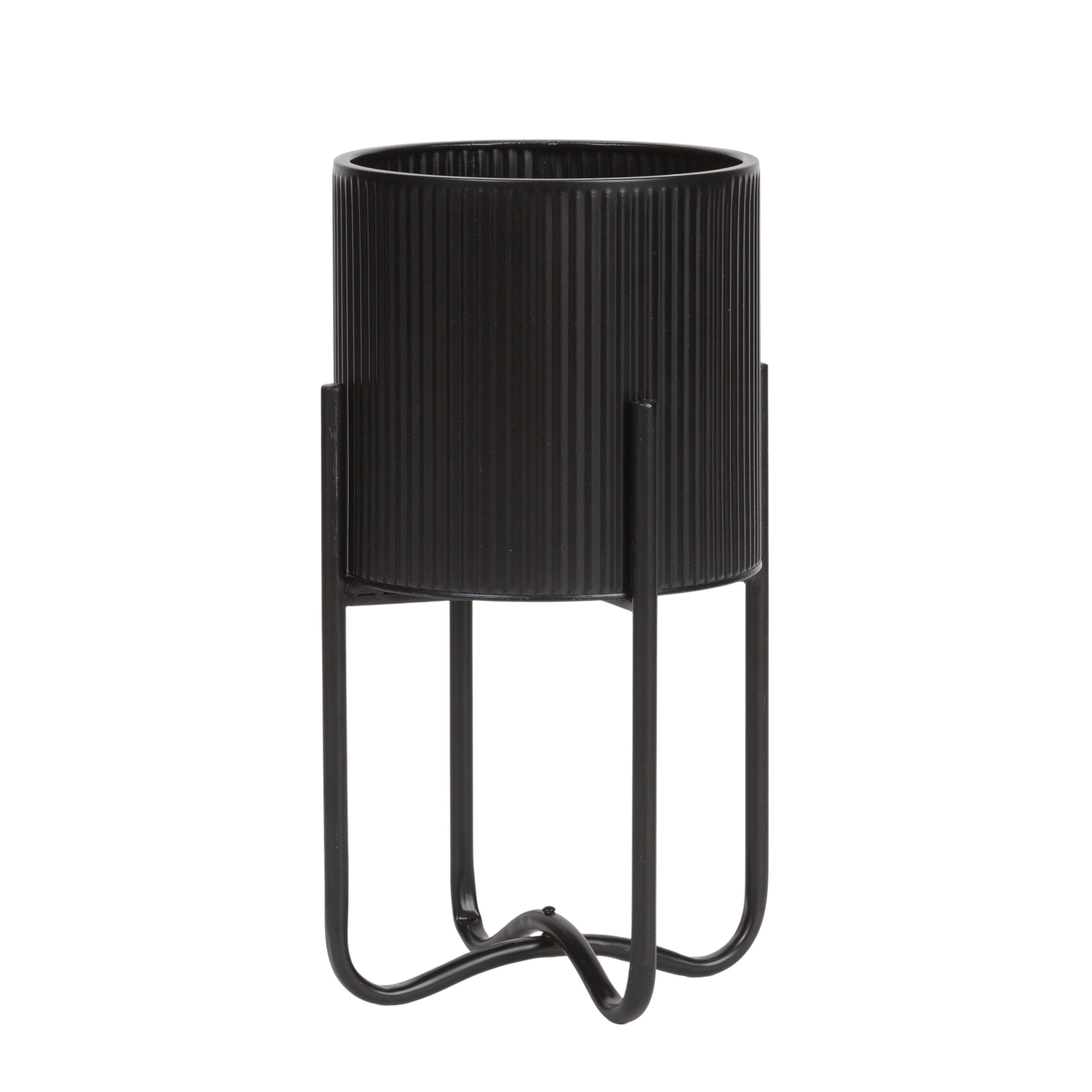 Everett Black Metal Indoor/Outdoor Planter with Tall Base - 16.25" H x 9.25" W
