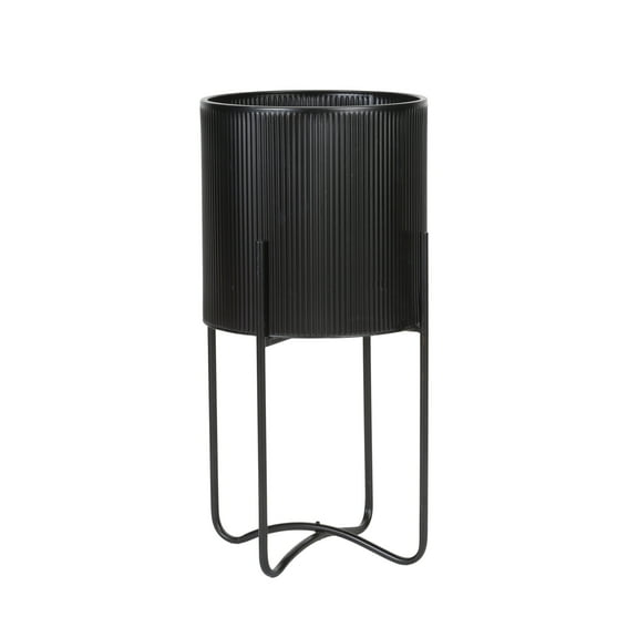 Everett Black Mid-Century Modern Indoor Metal Pot Planter with Tall Metal Base - 25.25" H x 13.25" W