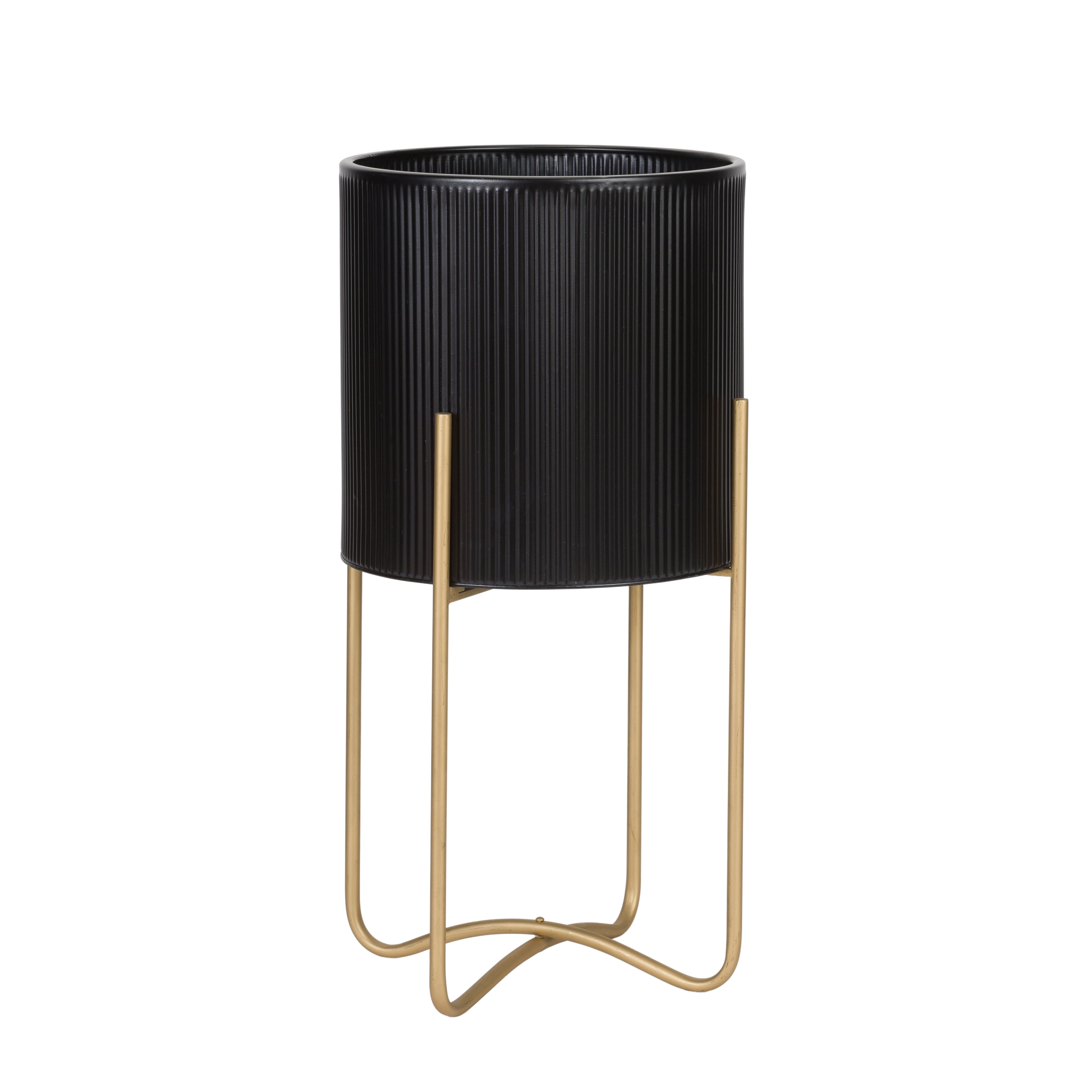 Everett Black Mid-Century Modern Indoor Metal Pot Planter with Tall Metal Base - 25.25" H x 13.25" W