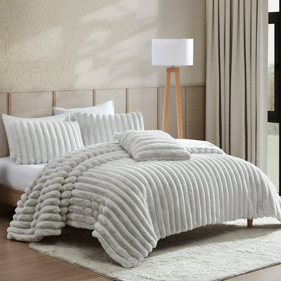 Everett Collection 3-Piece Gray Comforter Bedding Sets, Twin XL