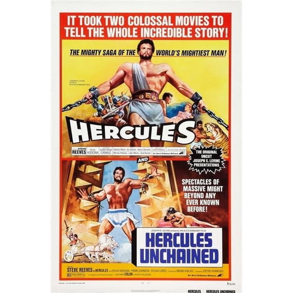 Everett Collection Hercules US 1973 Double Bill Poster Art Steve Reeves 1958 - Hercules Unchained Steve Reeves 1959 Movie Poster Masterprint - 11 x 17