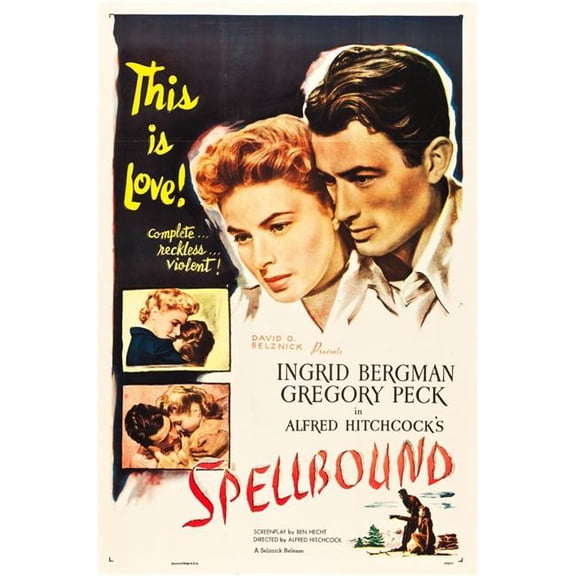 Everett Collection  Spellbound L-R - Ingrid Bergman Gregory Peck On Poster Art 1945 Movie Poster Masterprint