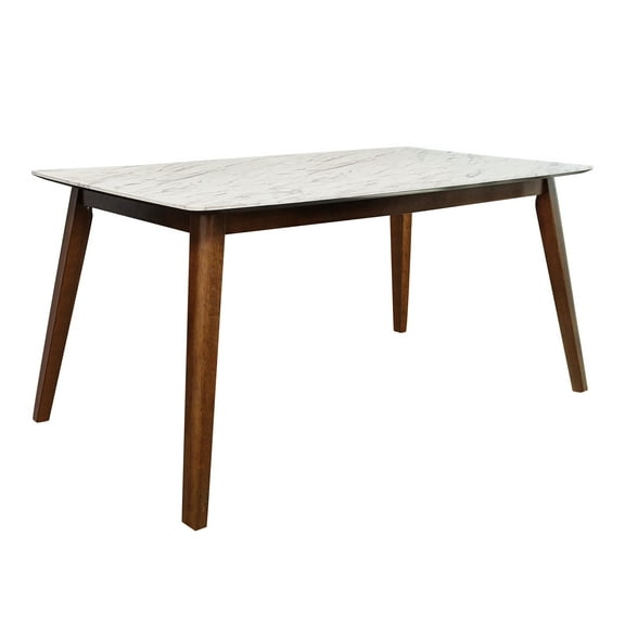 Everett Faux Marble Top Dining Table Natural Walnut and White