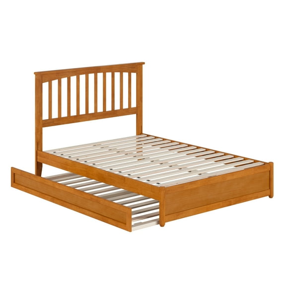 Everett Full Platform Bed with Panel Footboard & Twin Trundle in Light Toffee