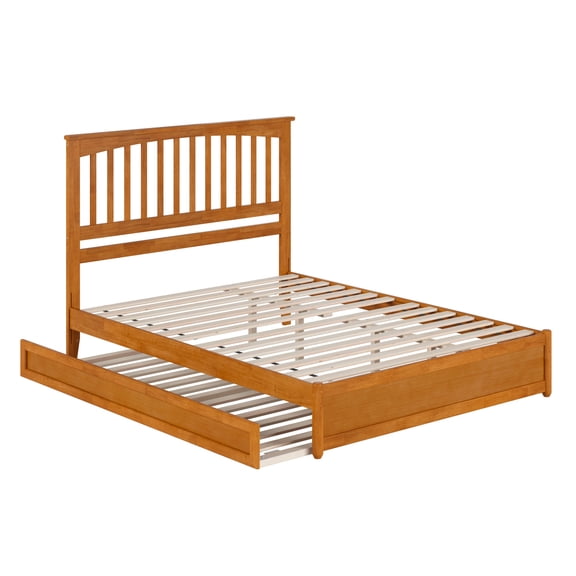 Everett Queen Platform Bed with Panel Footboard & Trundle in Light Toffee
