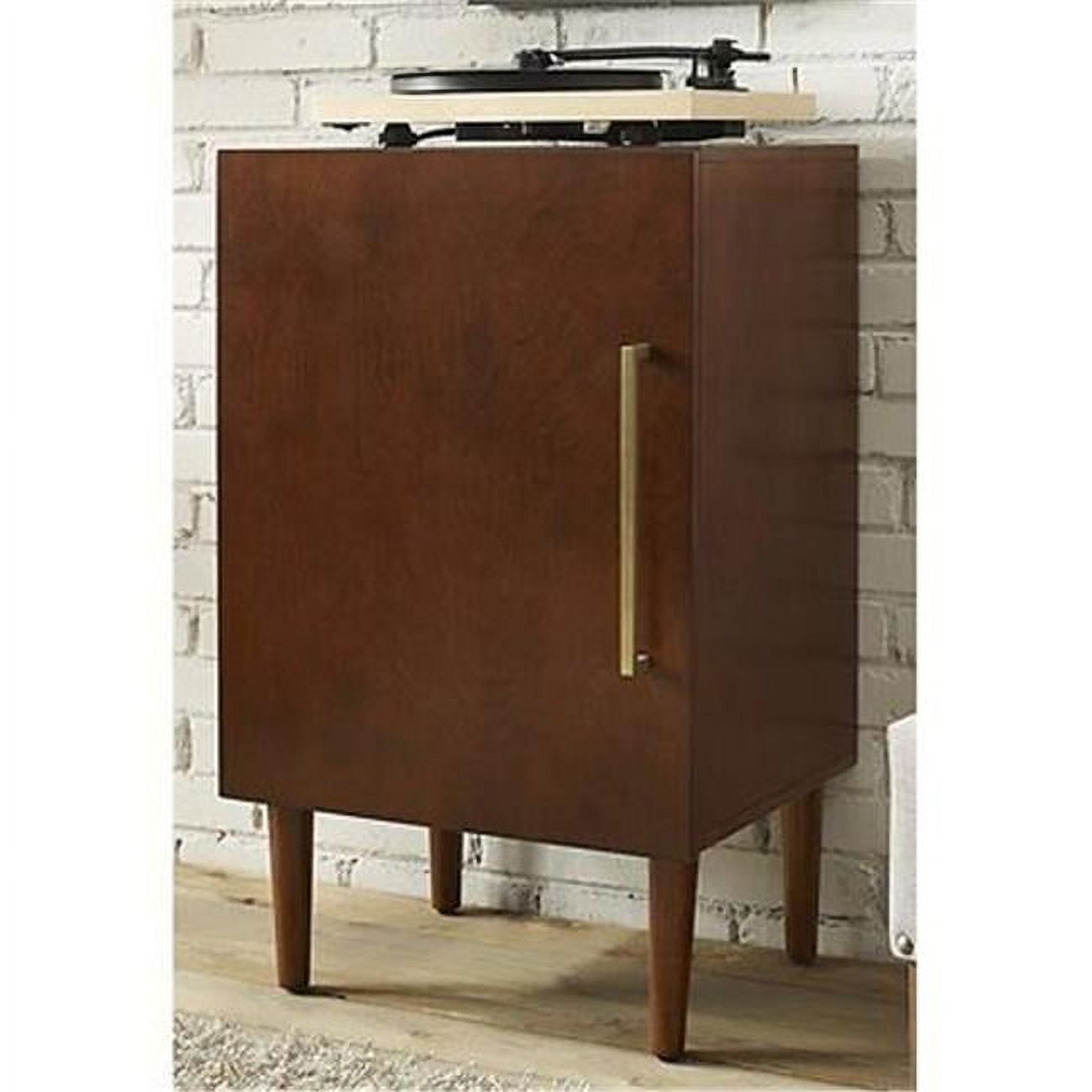Mid-Century Brown Wood Record Player Cabinet with Gold Accents