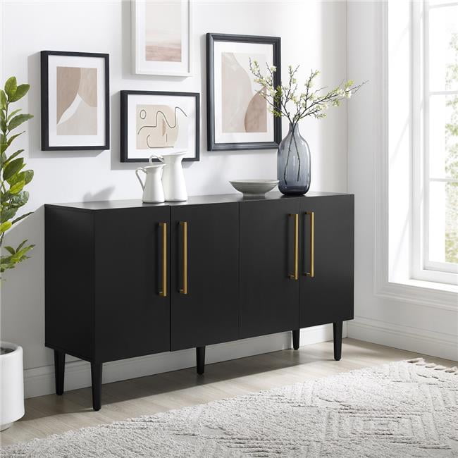 Everett Matte Black Mid-Century Sideboard with Tapered Legs