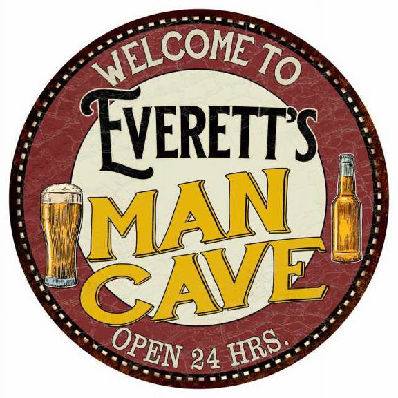 Everett's Man Cave 14" Round Metal Sign Kitchen Bar Wall Decor 100140035399