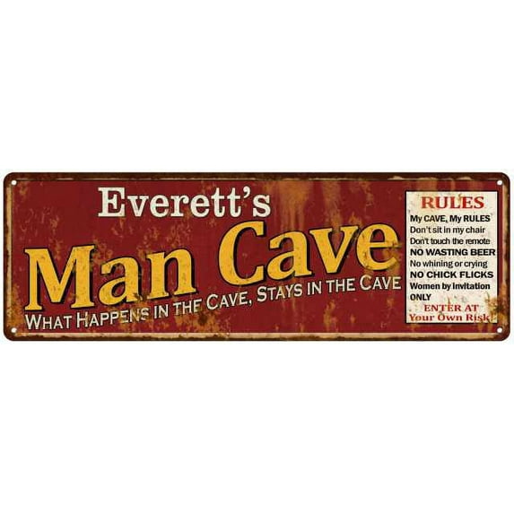 Everett's Man Cave Rules Red Metal Sign Gift 8x24 108240004399