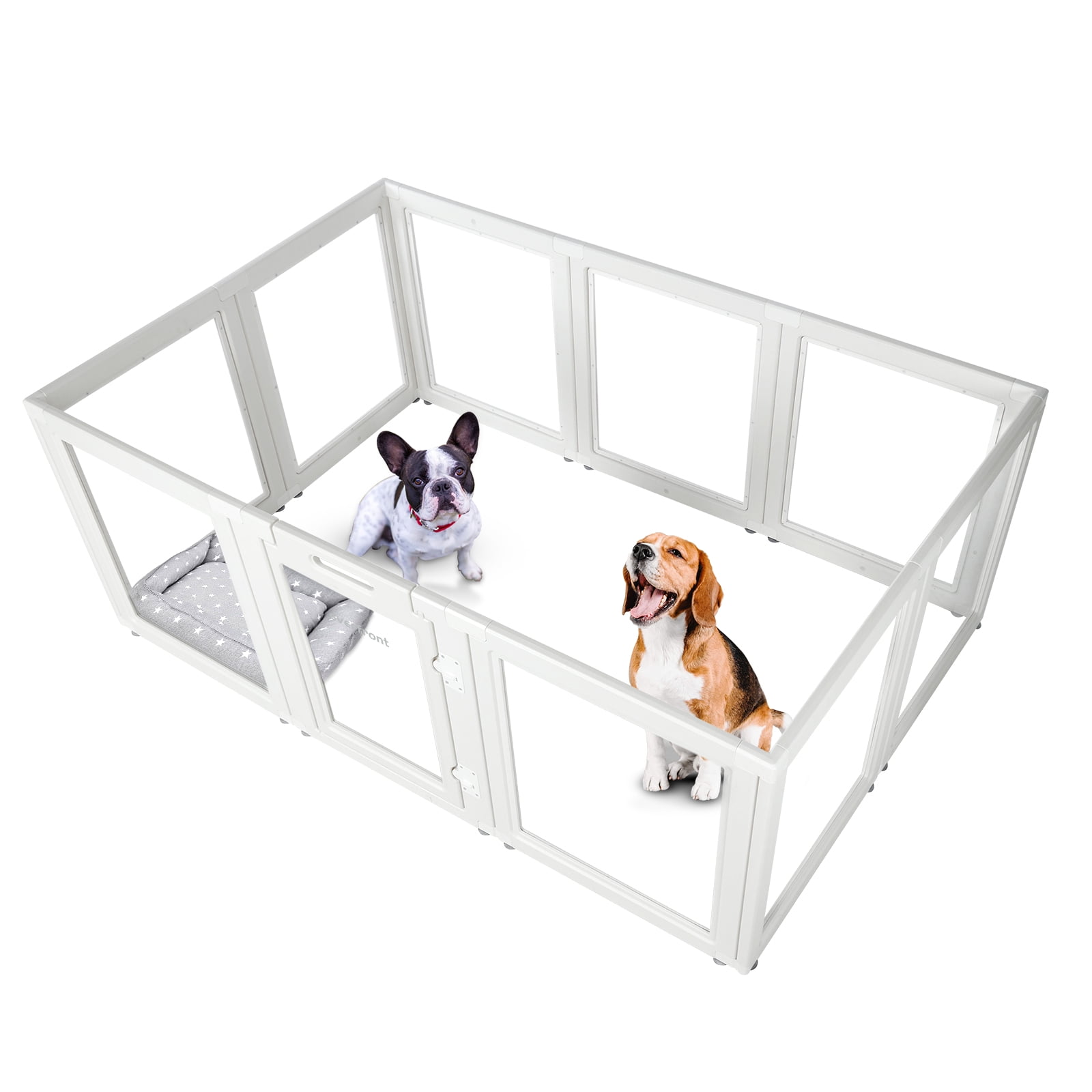 Everfront Clear Acrylic Plastic Dog Playpen Indoor,for Puppy Cat Rabbit Ferret Transparent Pet Pen,Easy Assemble Whelping Crate Kennel Cage Enclosure,Preferable for Puppies, Small & Medium Dogs