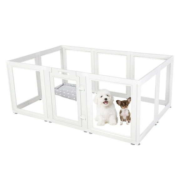 Everfront Clear Acrylic Plastic Dog Playpen Indoor,for Puppy Cat Rabbit Ferret Transparent Pet Pen,Easy Assemble Whelping Crate Kennel Cage Enclosure,Preferable for Puppies, Small & Medium Dogs