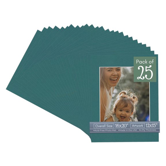 Everglade Green Picture Frame Mat for 16x20 Frames - Fits 12x15 Photos - 25 Mats