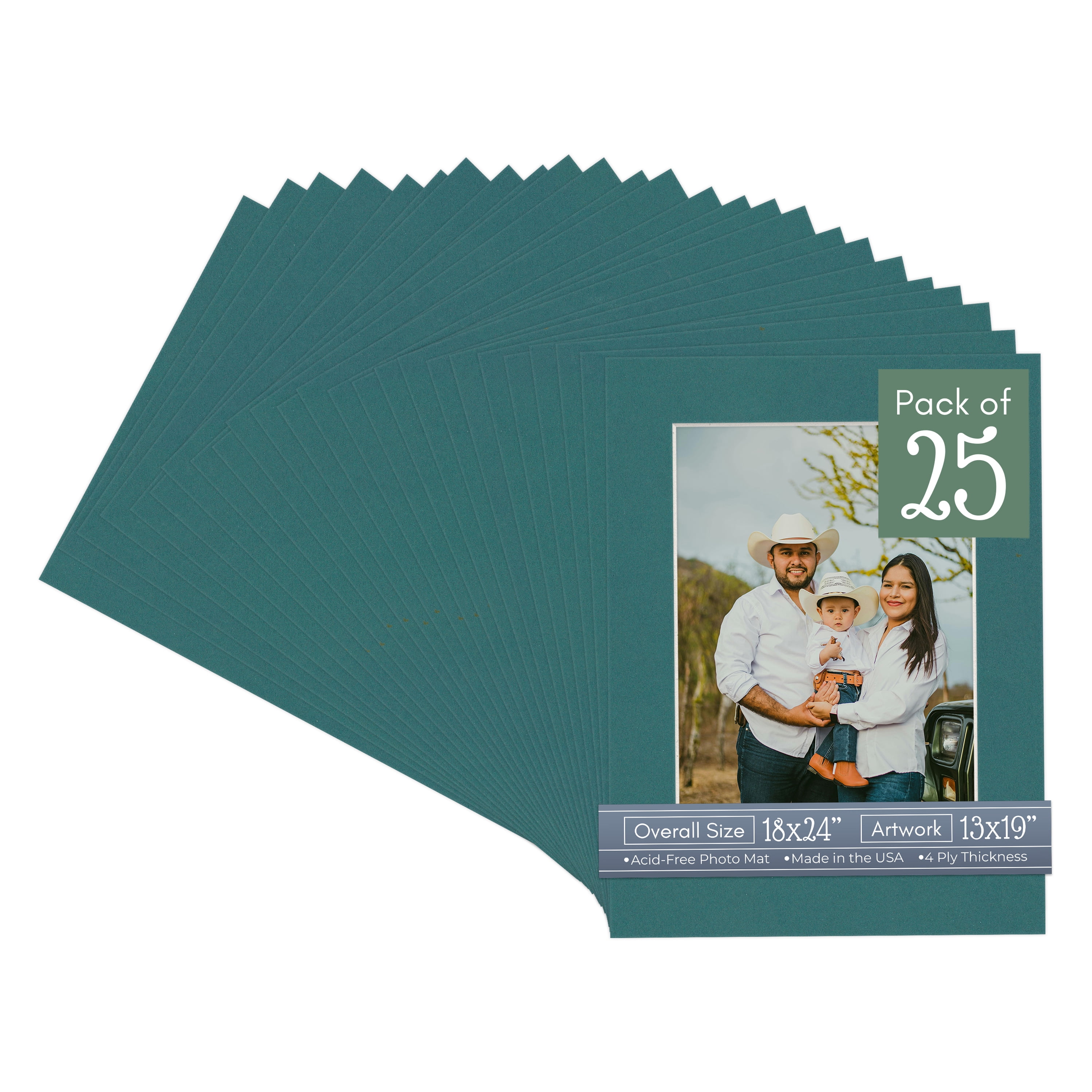 Everglade Green Picture Frame Mat for 18x24 Frames - Fits 13x19 Photos - 25 Mats