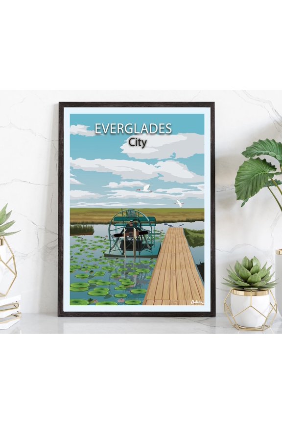 Everglades City Travel Print, Florida Print Home Decor #1014, 8x12 UNFRAMED