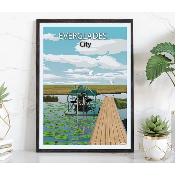 Everglades City Travel Print, Florida Print UNFRAMED Poster, Wall Art for Decor, Present, 8x12