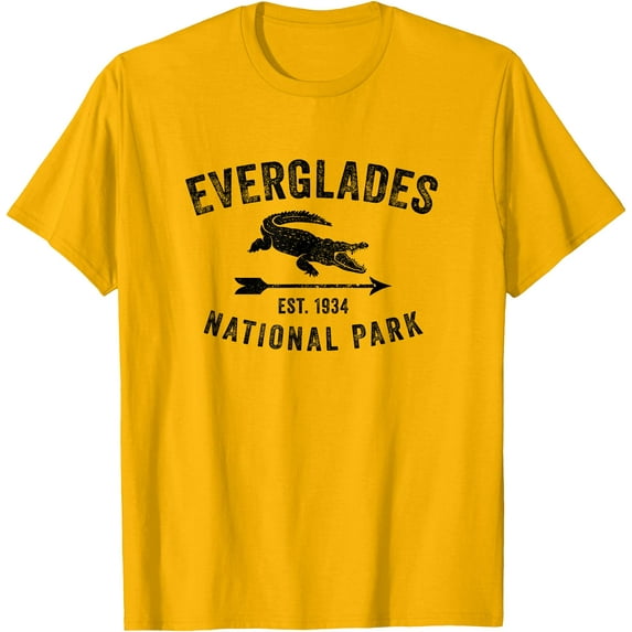 Everglades National Park Florida Vintage Crocodile Souvenir Unisex T-Shirt for Men Women Kids Toddler,Gold Color,Size YS